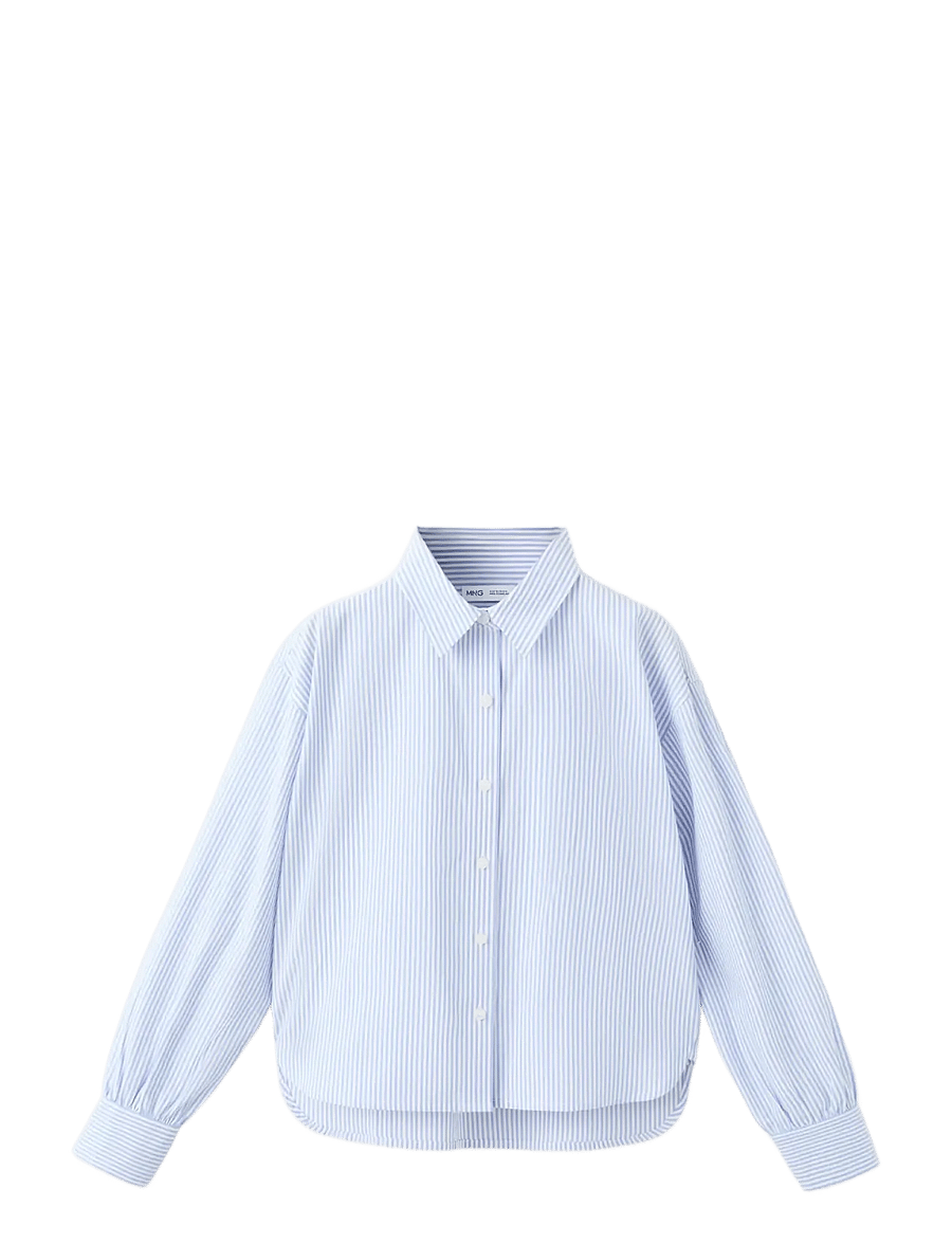 Mango - Cotton shirt with a shirt collar - långärmade skjortor - medium blue - 0