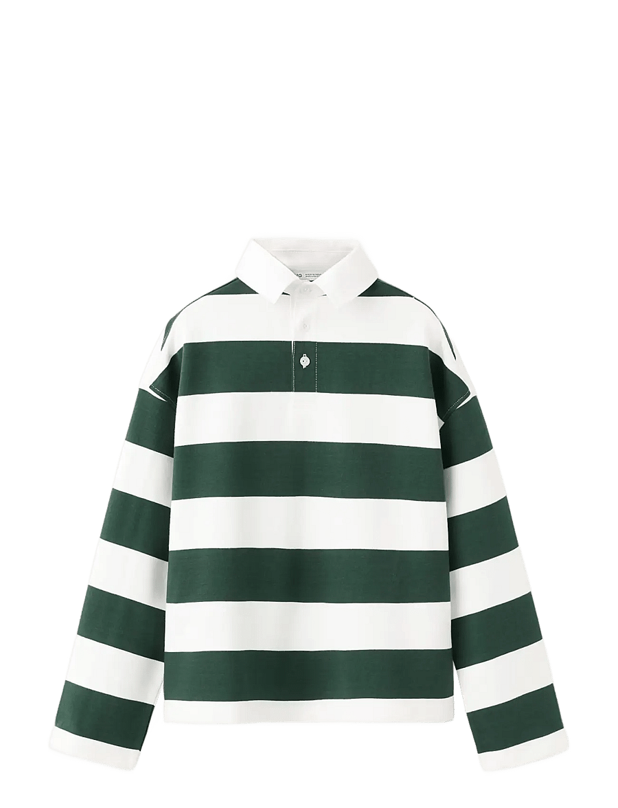 Mango - Oversized striped polo sweatshirt - langærmede poloer - dark green - 1