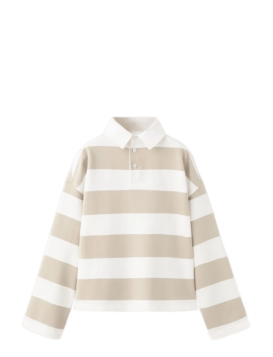 Mango - Oversized striped polo sweatshirt - långärmade pikéer - lt pastel brown - 0