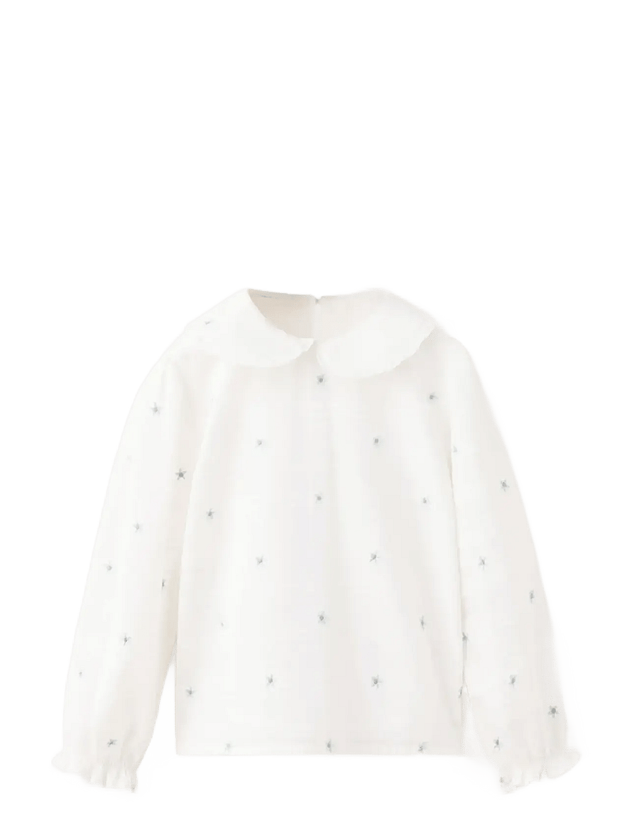 Mango - 100% cotton blouse with floral embroideries - natural white - 0