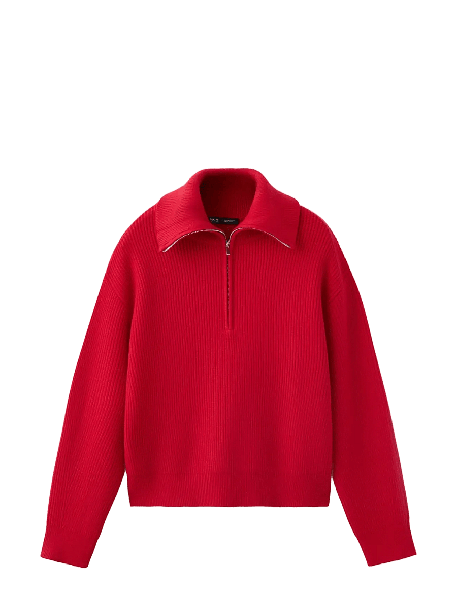 Mango - Sweater with contrasting zip collar - stickade tröjor - red - 1