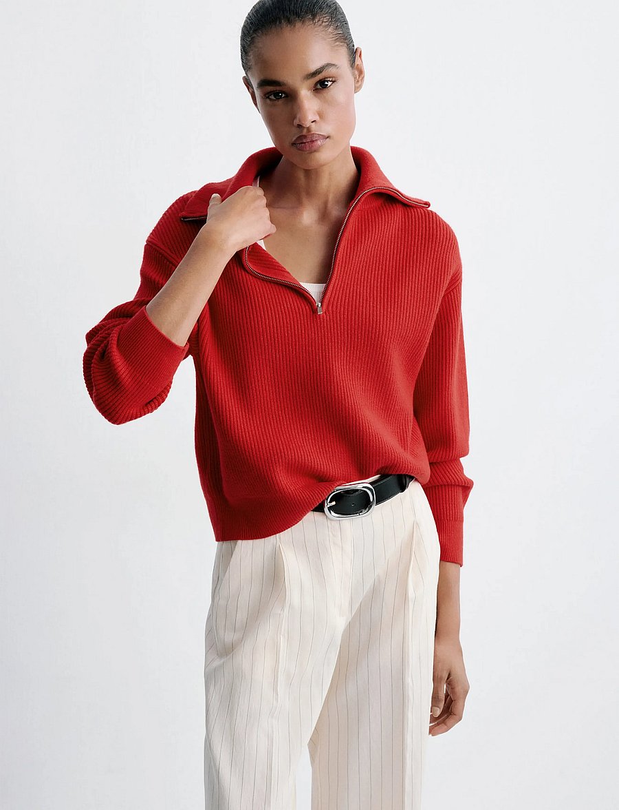 Mango - Sweater with contrasting zip collar - stickade tröjor - red - 0
