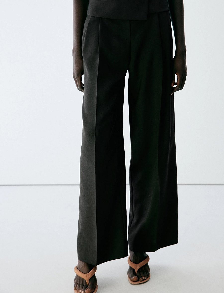 Mango - Straight-fit pleated trousers - habitbukser - black - 0