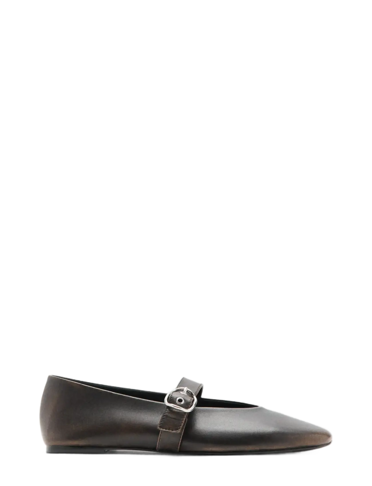 Mango Leather Ballerina Flats With Buckle, Kvinder, Mary Jane Ballerinaer, Brun, Str: 37