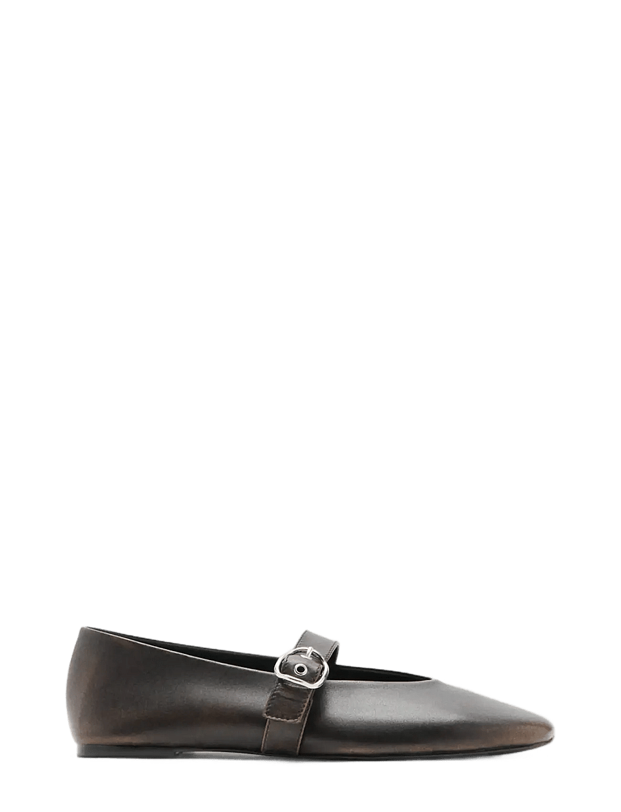 Mango - Leather ballerina flats with buckle - speciella tillfällen - dark brown - 0