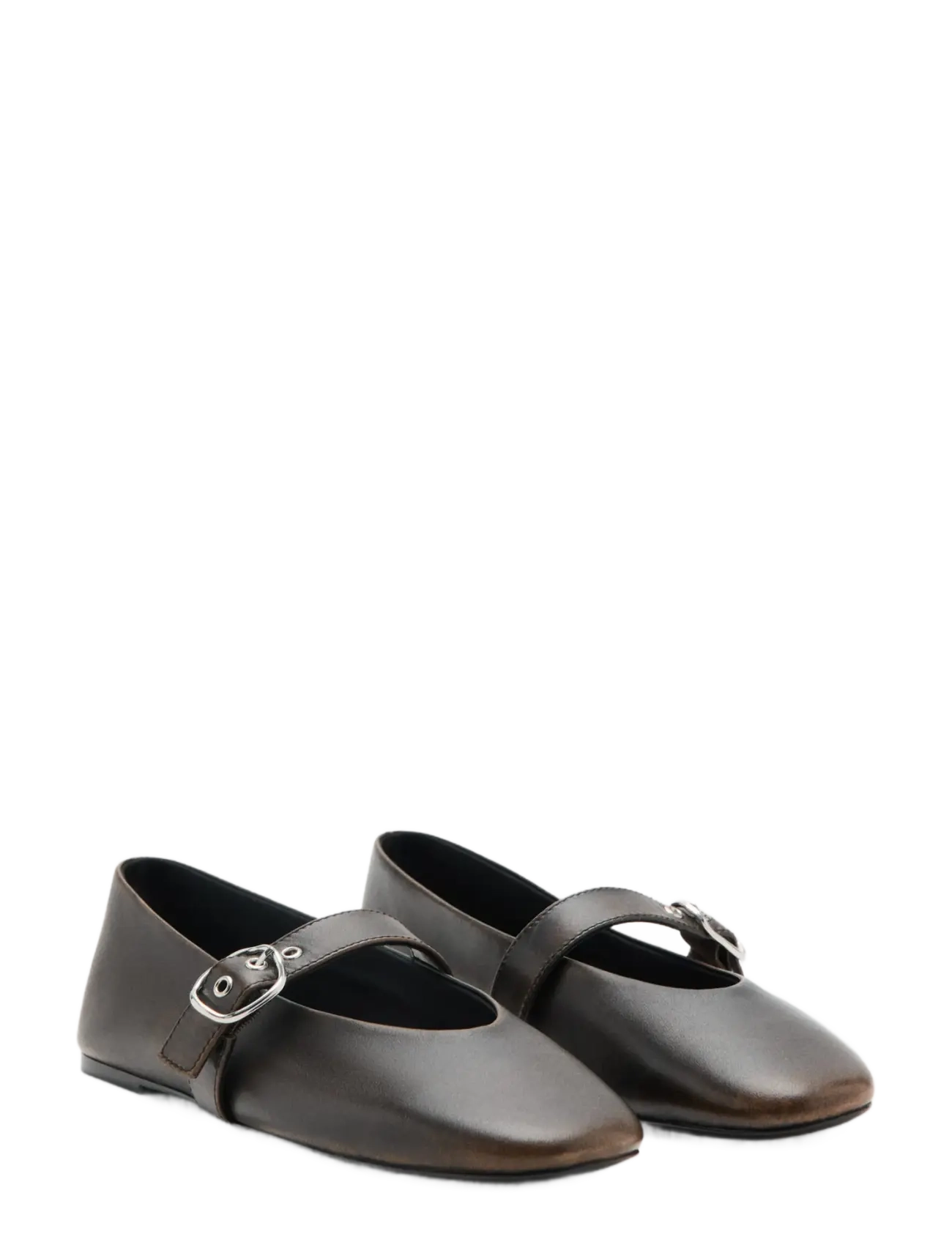 Mango - Leather ballerina flats with buckle - speciella tillfällen - dark brown - 1