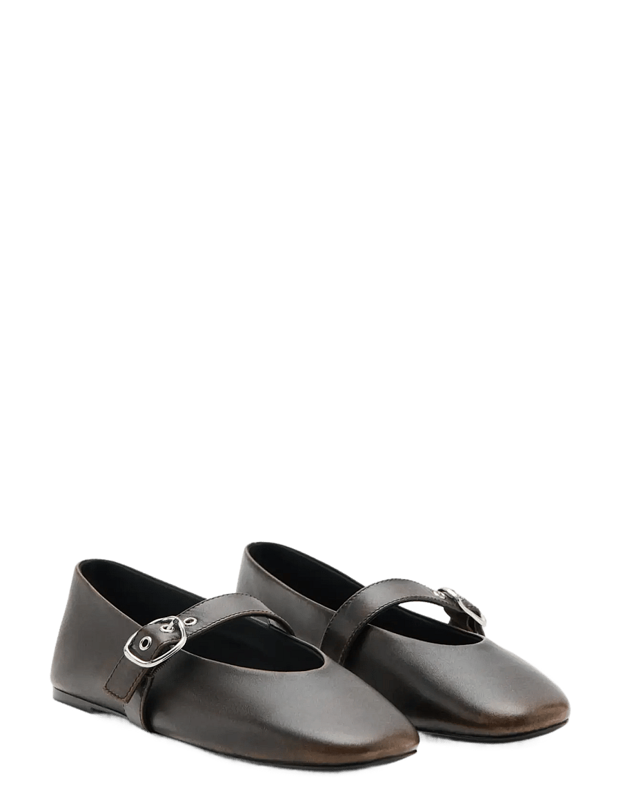 Mango - Leather ballerina flats with buckle - speciella tillfällen - dark brown - 1