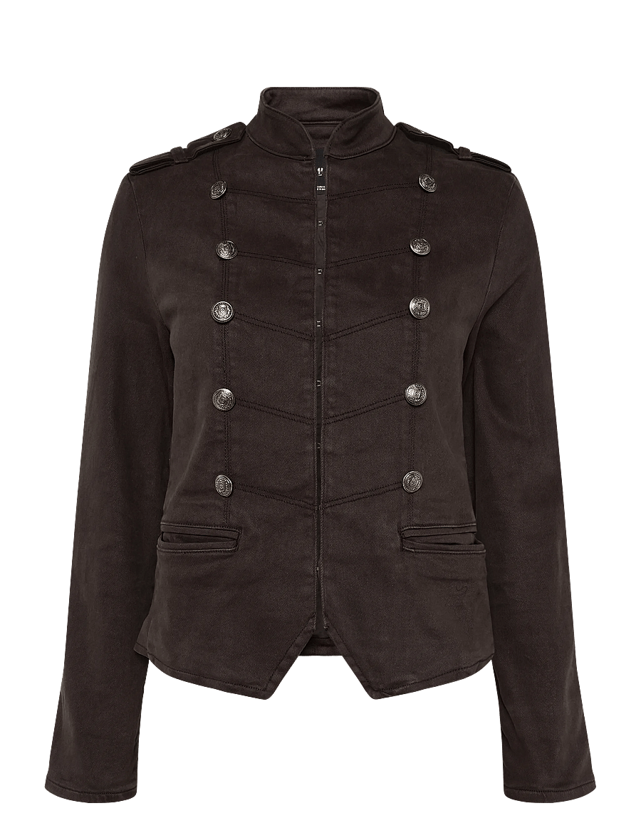 Mango - Denim jacket with band collar - denimjakker - dark brown - 1