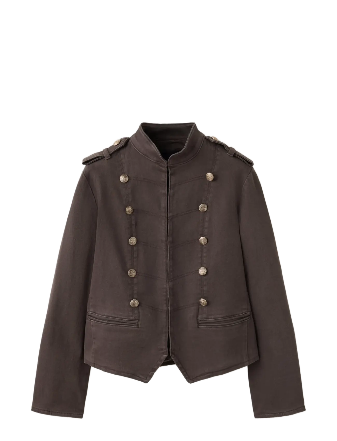 Mango - Denim jacket with band collar - dark brown - 1