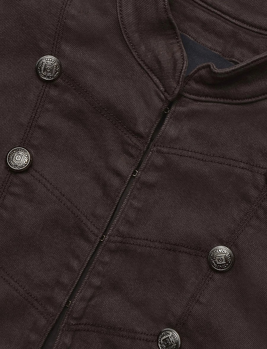 Mango - Denim jacket with band collar - denimjakker - dark brown - 4