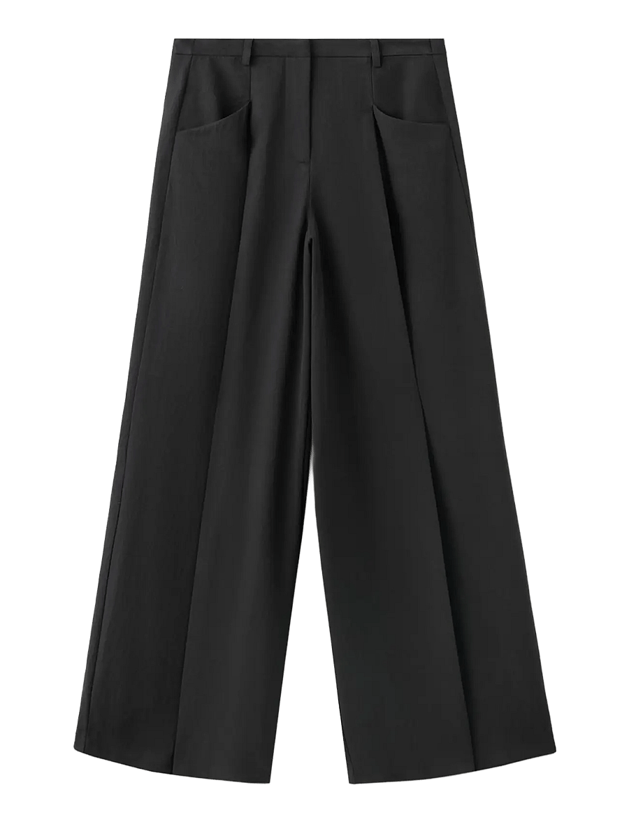 Mango - Wide leg pleated trousers - bukser med brede ben - black - 1
