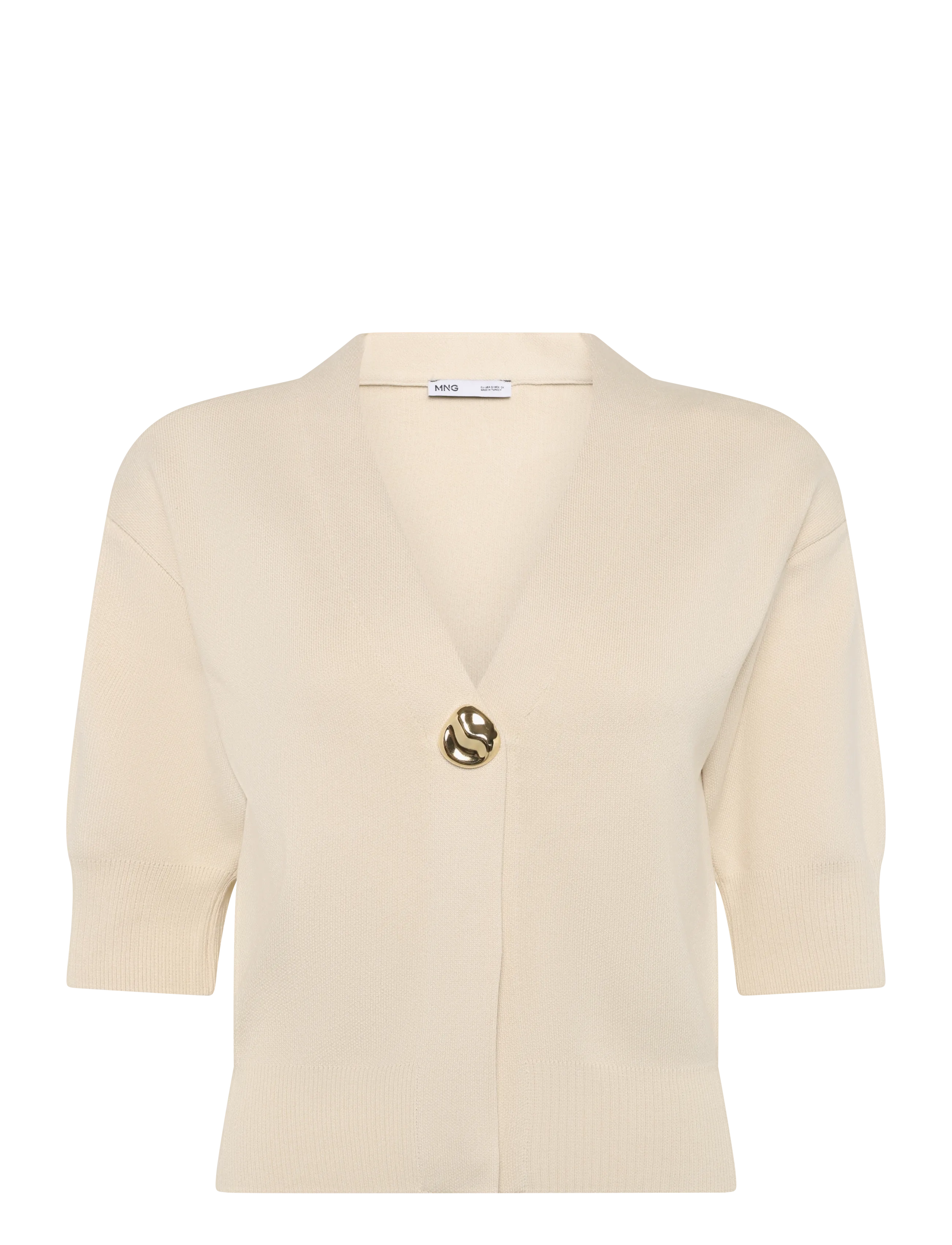 Mango Knitted cardigan with jewel button - Koftor - LIGHT BEIGE / beige