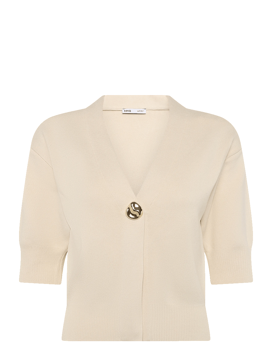 Mango - Knitted cardigan with jewel button - cardigans - light beige - 1