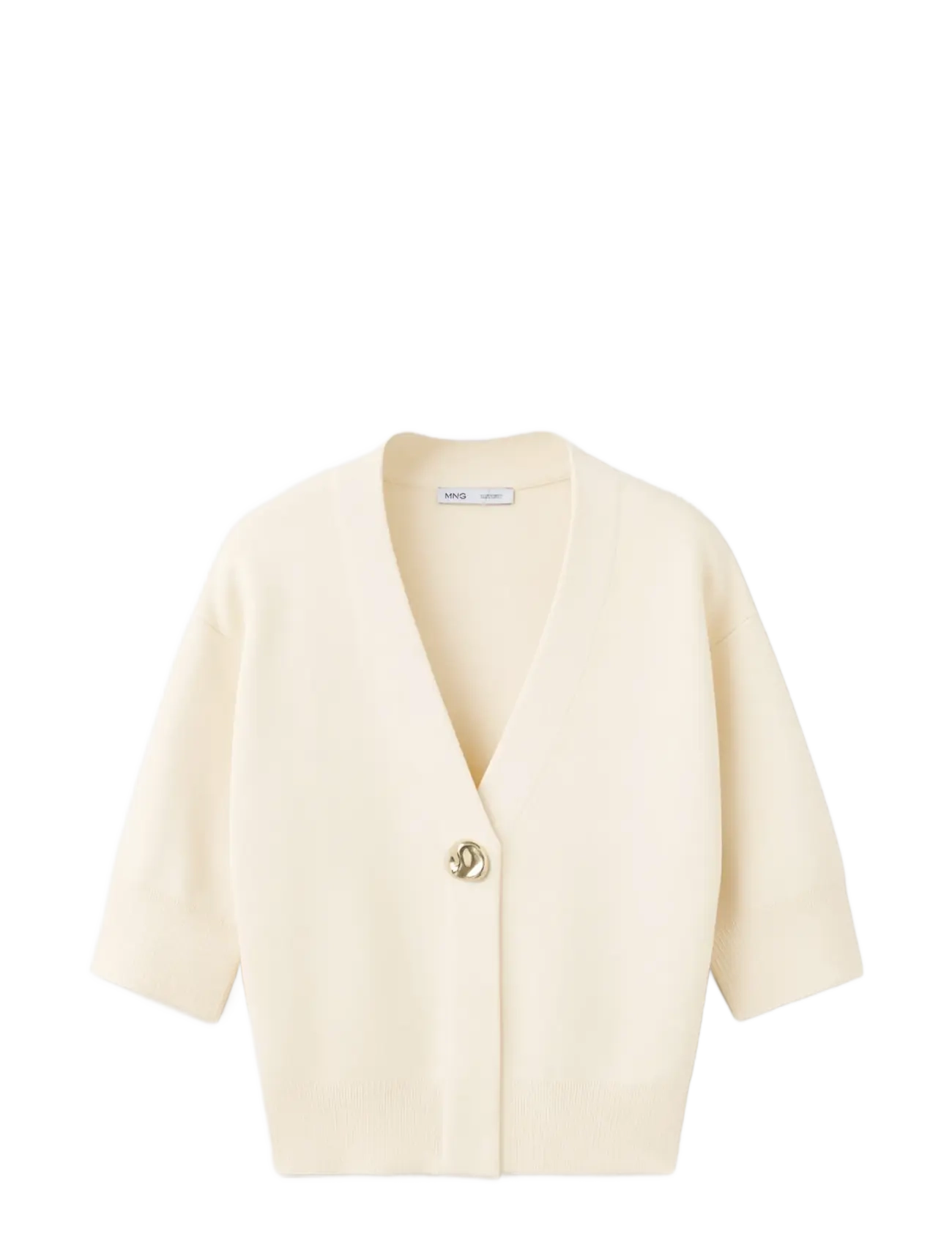 Mango Knitted cardigan with jewel button - Vardagsstil - LIGHT BEIGE / beige