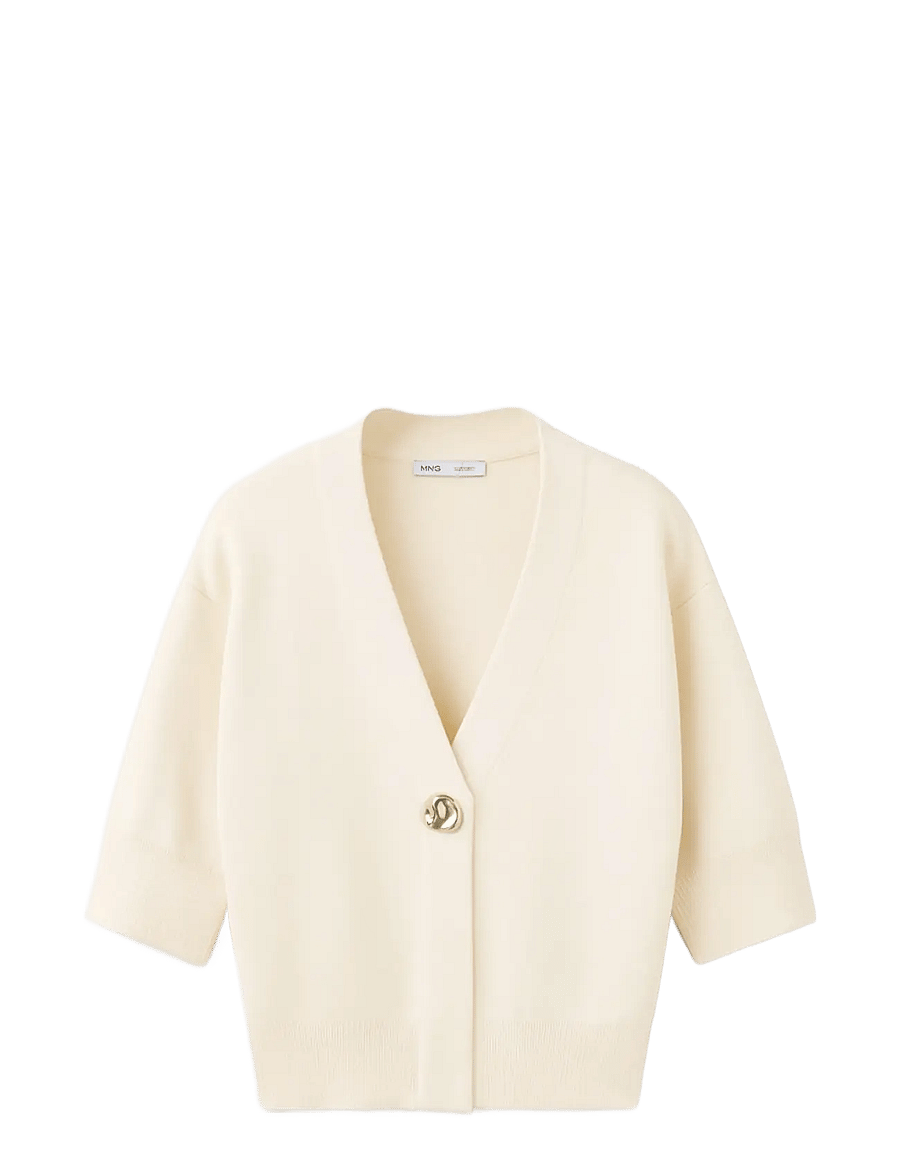 Mango - Knitted cardigan with jewel button - strickjacken - light beige - 1