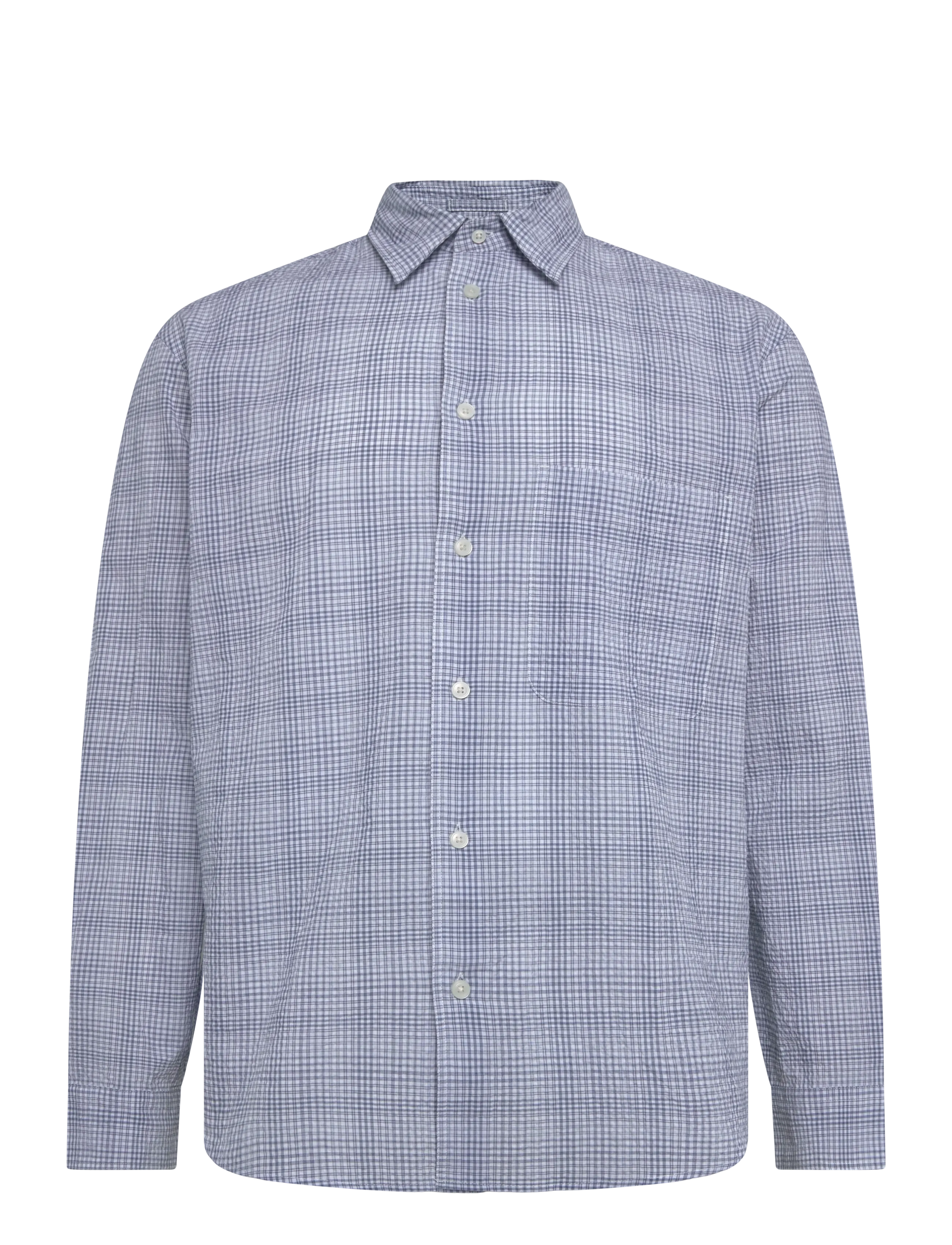 Mango - Seersucker check textured shirt - mønstrede skjorter - medium blue - 1