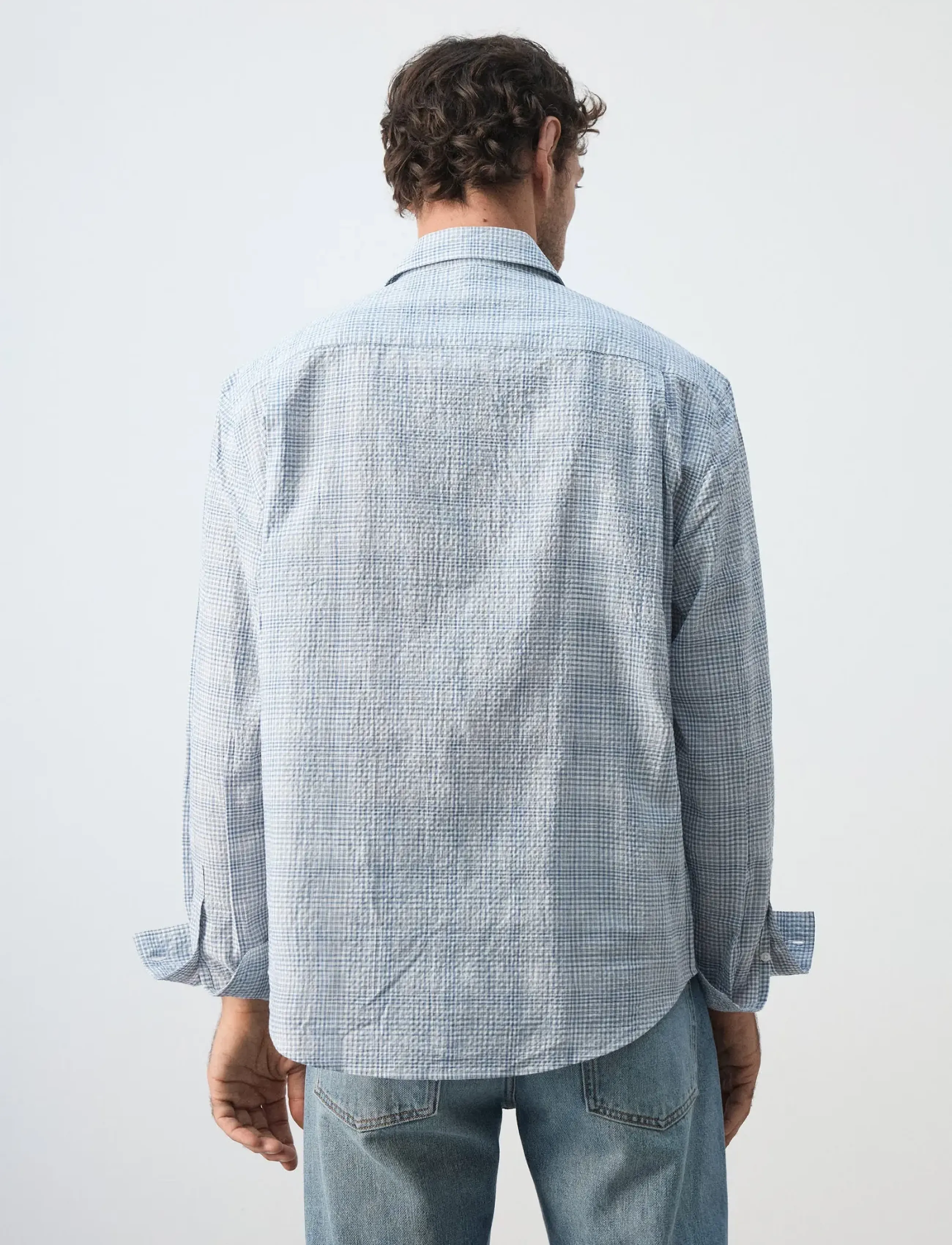 Mango - Seersucker check textured shirt - mønstrede skjorter - medium blue - 3
