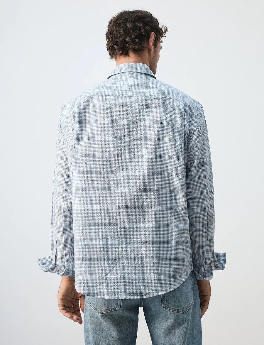 Mango - Seersucker check textured shirt - mønstrede skjorter - medium blue - 3