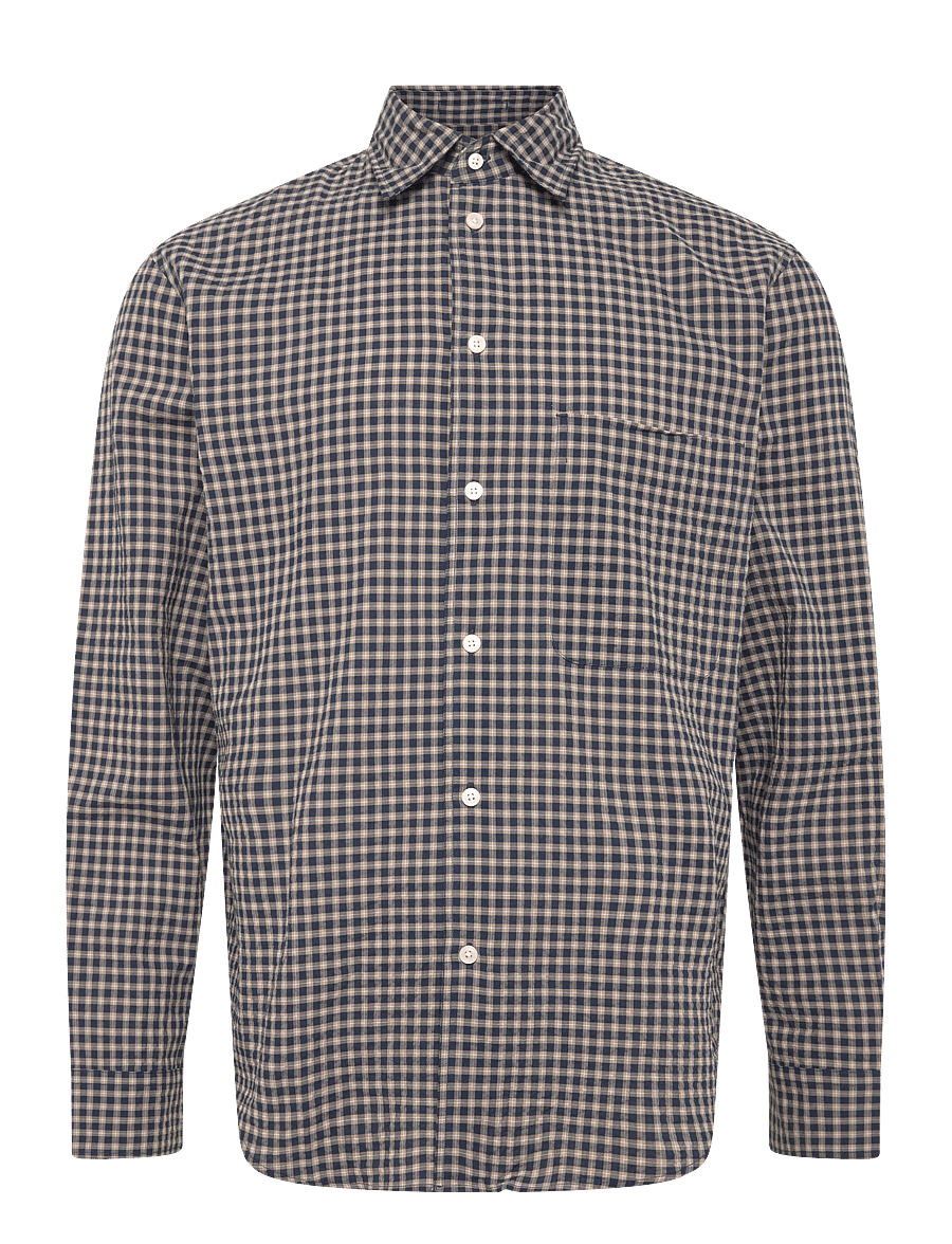 Mango - Seersucker check textured shirt - mønstrede skjorter - navy - 1
