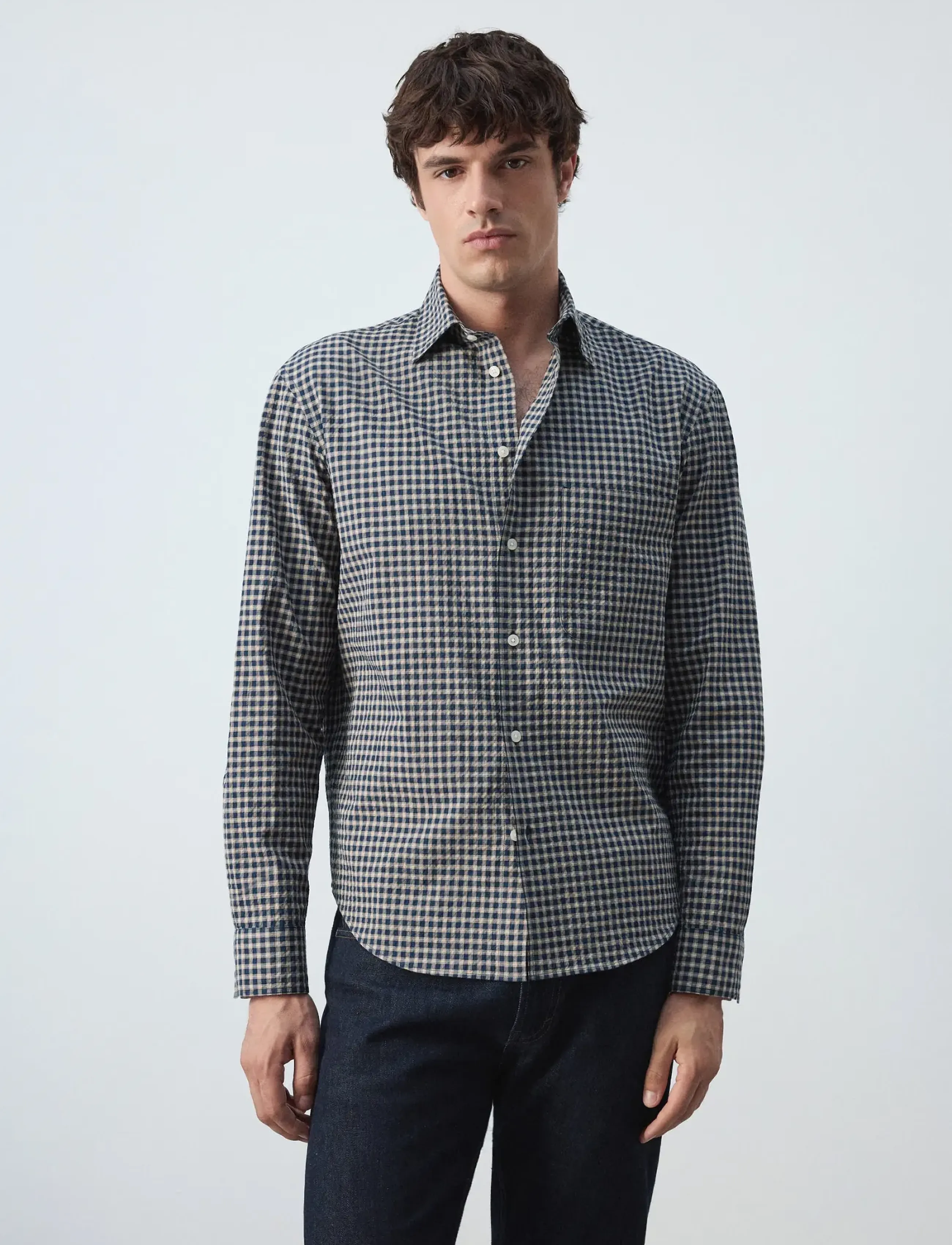 Mango Seersucker check textured shirt - Mønstrede skjorter - NAVY / navy