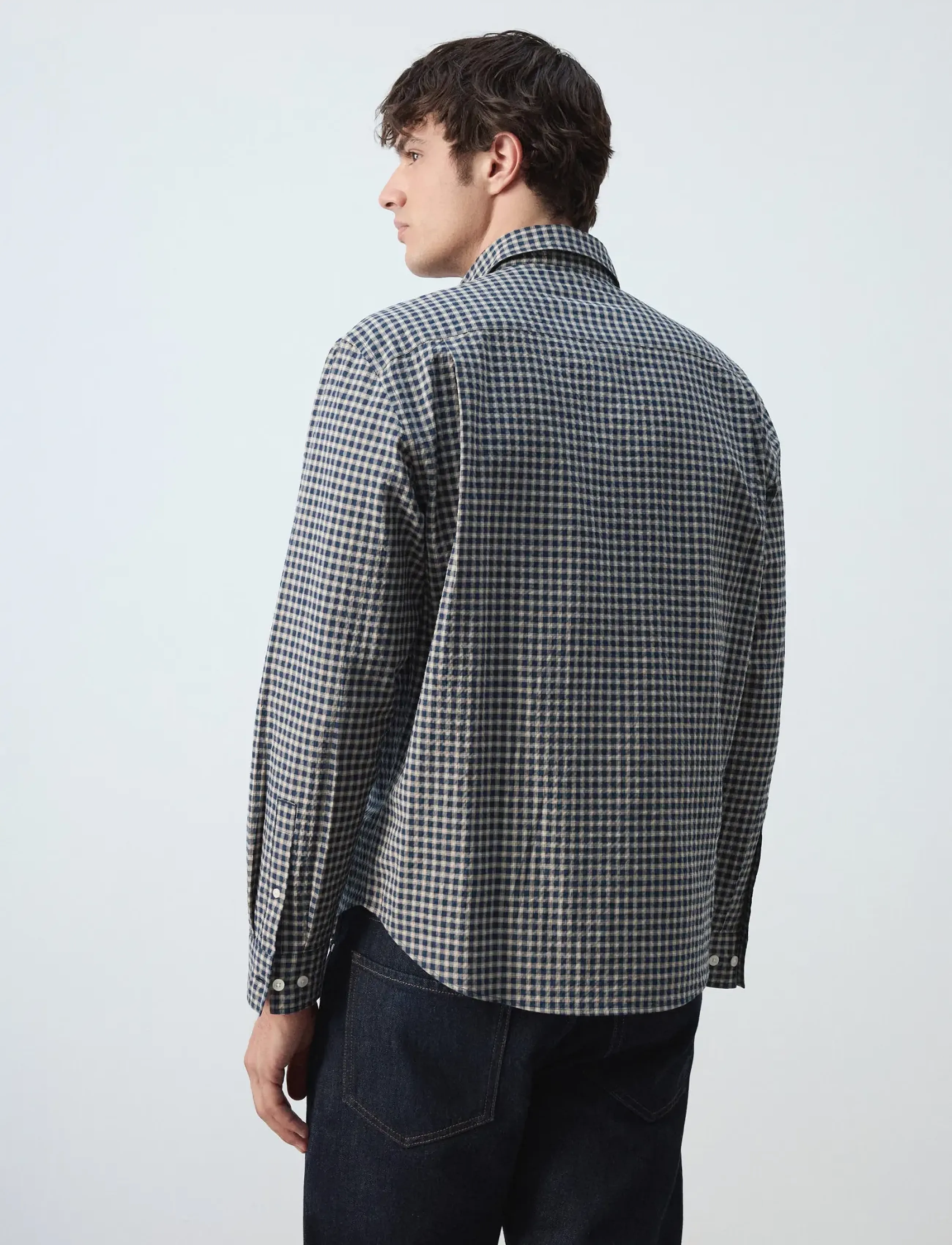 Mango - Seersucker check textured shirt - mønstrede skjorter - navy - 3