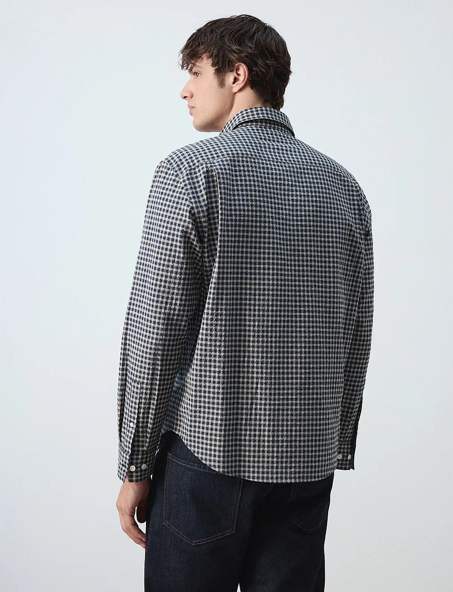 Mango - Seersucker check textured shirt - mønstrede skjorter - navy - 3