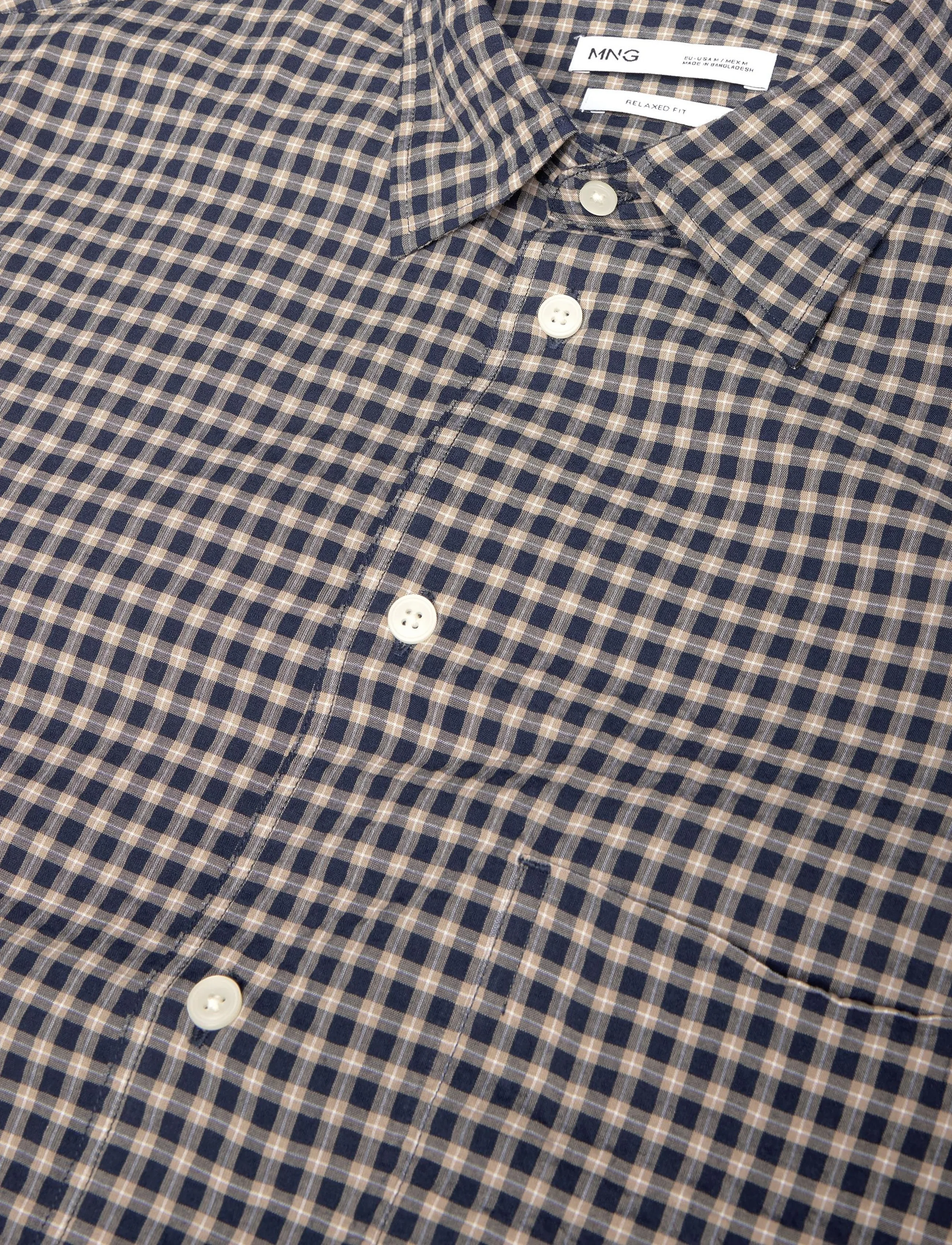 Mango - Seersucker check textured shirt - mønstrede skjorter - navy - 4