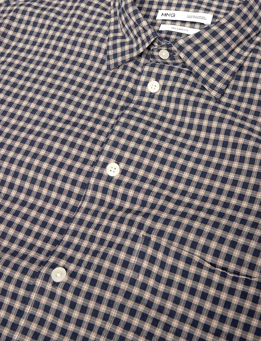 Mango - Seersucker check textured shirt - mønstrede skjorter - navy - 4