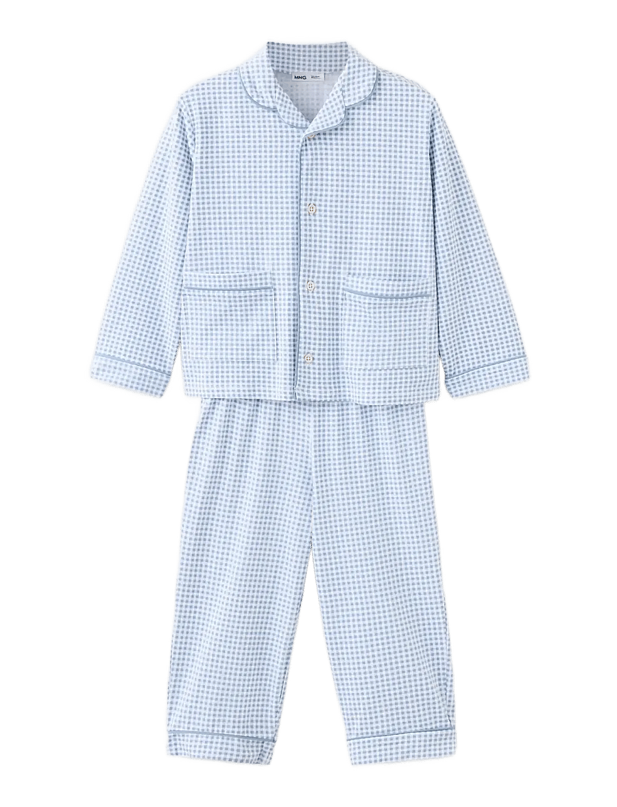 Mango - Full cotton check pyjamas - pyjamassæt - medium blue - 0