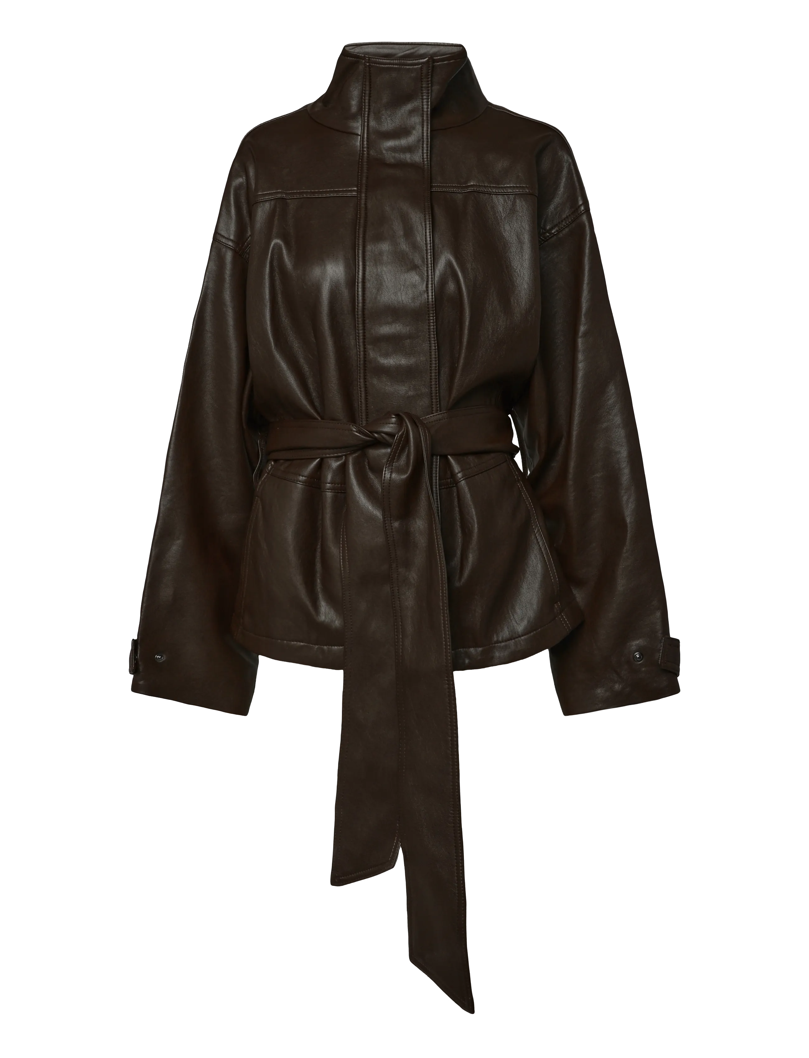 Mango - Oversized belted jacket - skinnjackor - dark brown - 1