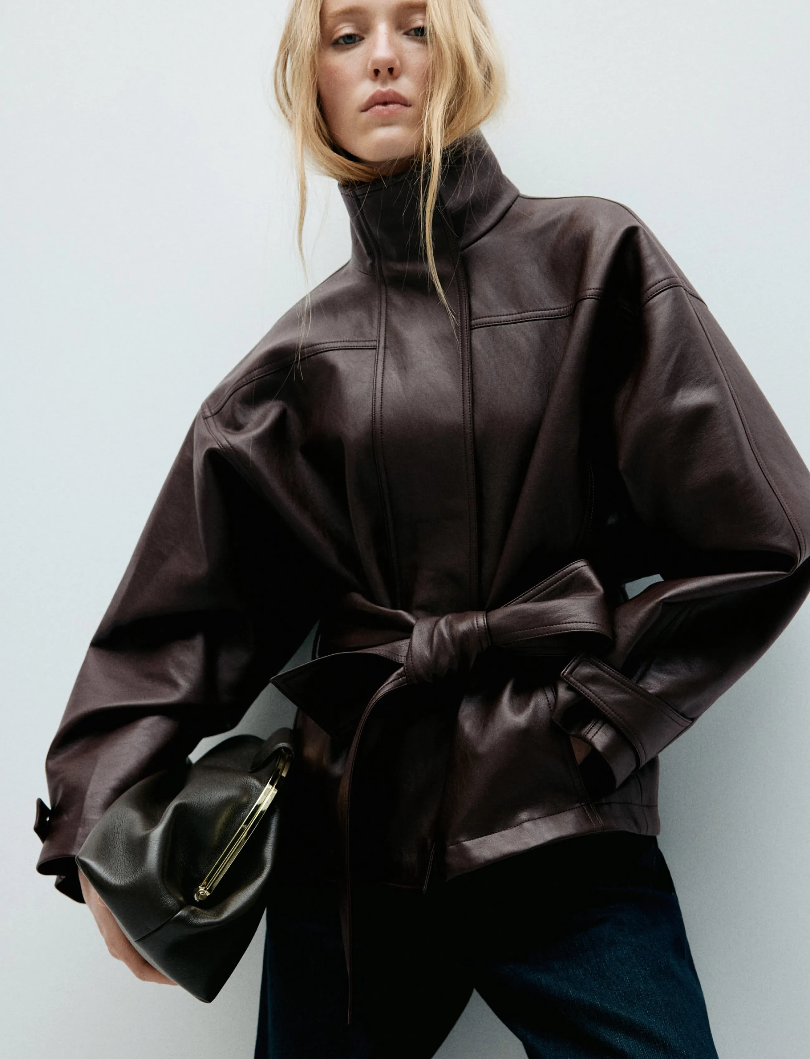 Mango Oversized Belted Jacket, Kvinder, Oversize Bæltejakke, Brun, Str: XL