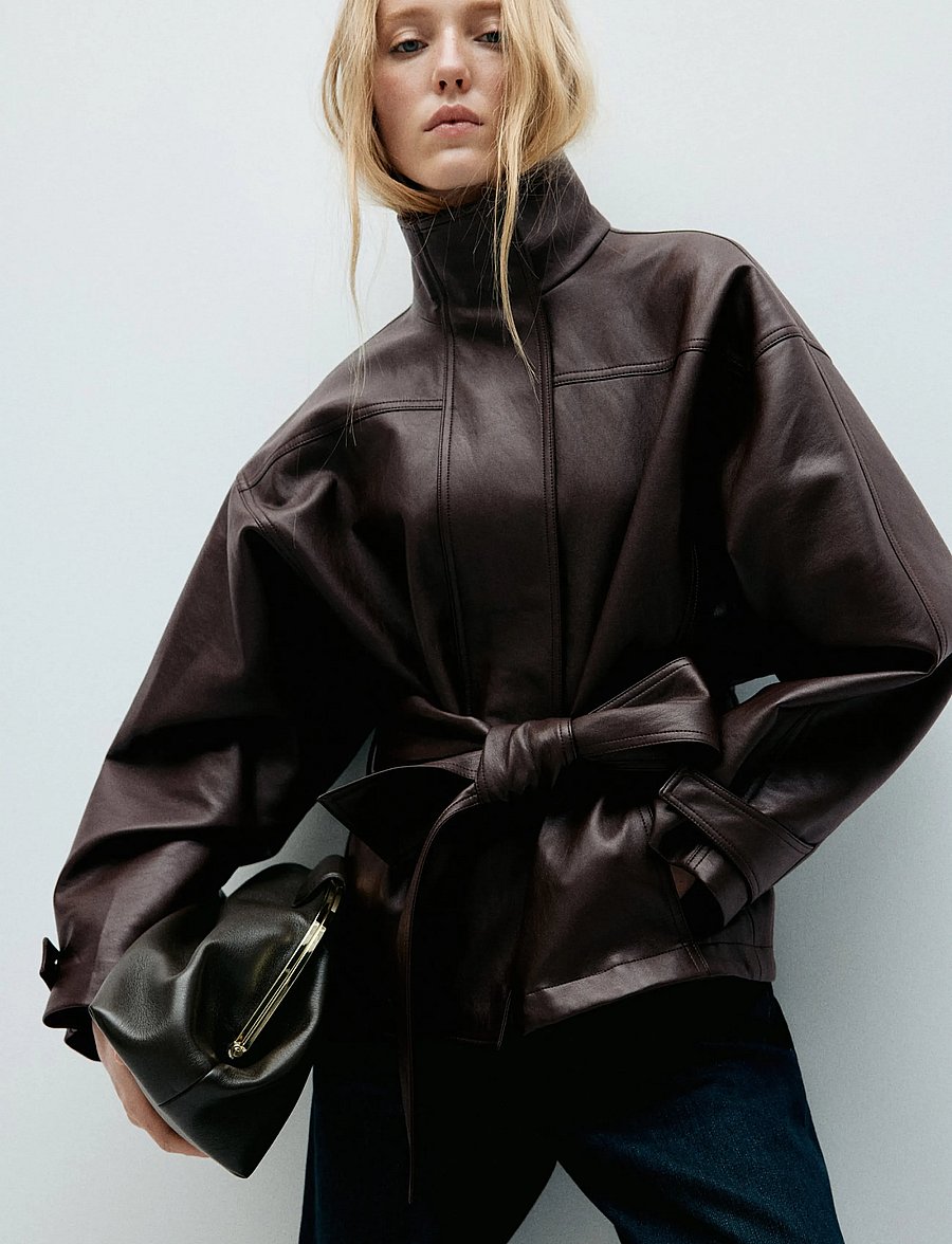 Mango - Oversized belted jacket - skinnjackor - dark brown - 0