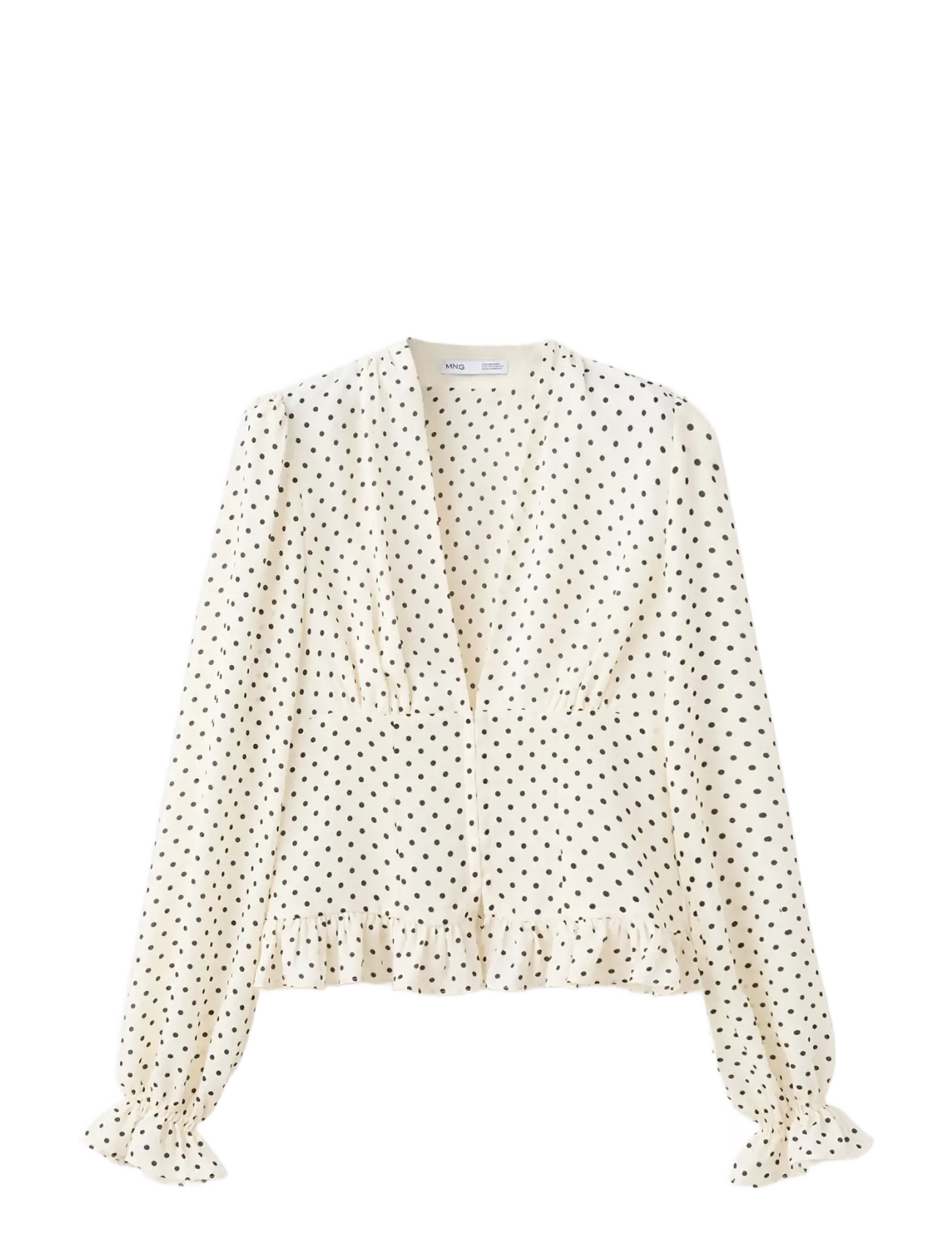 Mango - V-neck polka dot blouse - långärmade blusar - natural white - 1
