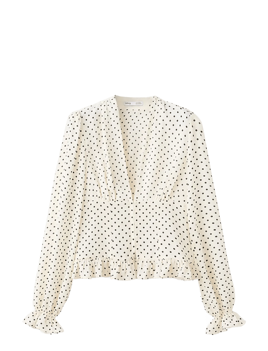Mango - V-neck polka dot blouse - långärmade blusar - natural white - 1