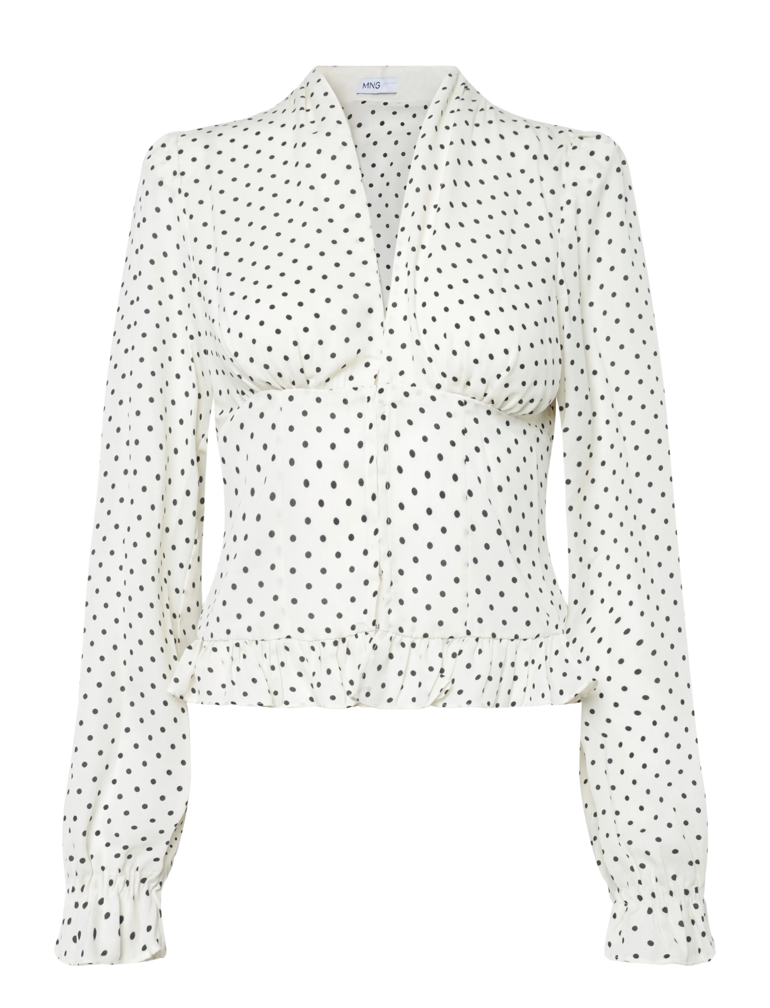Mango V-neck polka dot blouse - Tøj - NATURAL WHITE / cream