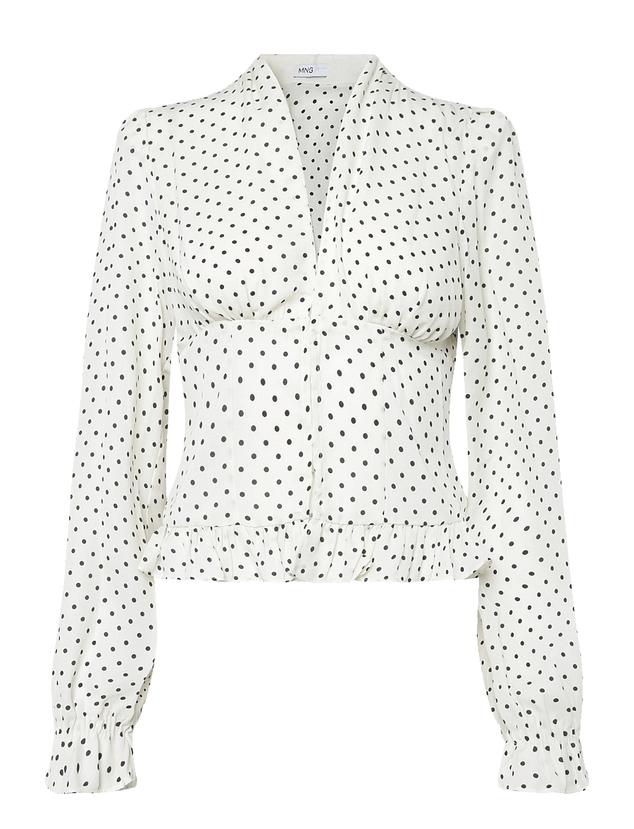 Mango - V-neck polka dot blouse - långärmade blusar - natural white - 1