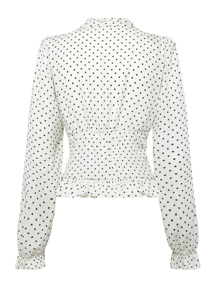 Mango - V-neck polka dot blouse - långärmade blusar - natural white - 2