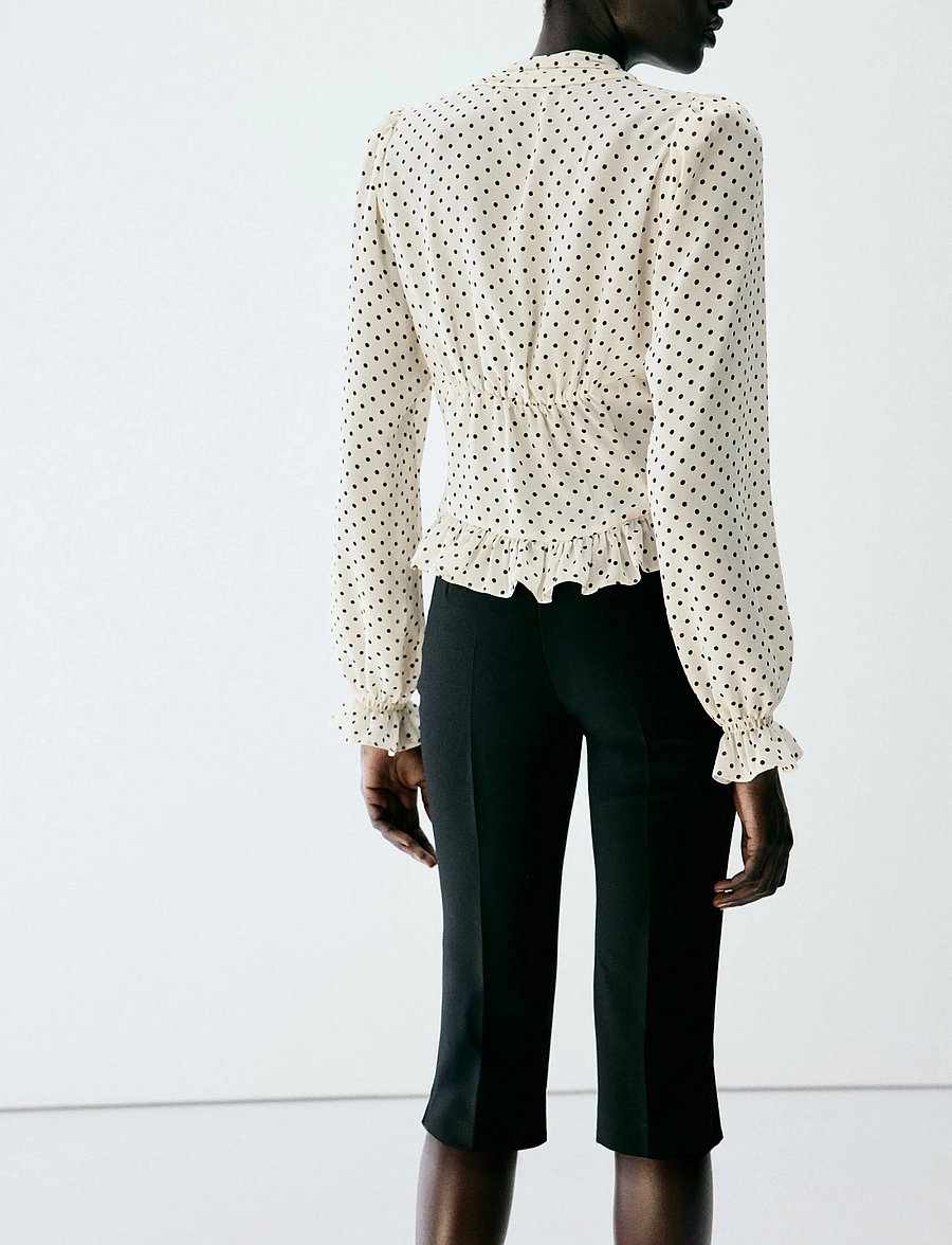 Mango - V-neck polka dot blouse - långärmade blusar - natural white - 2