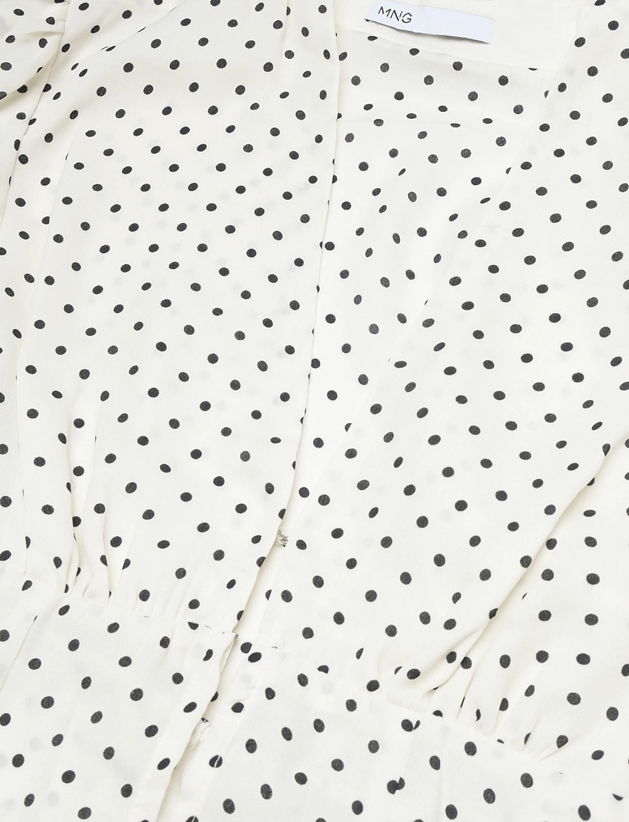 Mango - V-neck polka dot blouse - långärmade blusar - natural white - 4