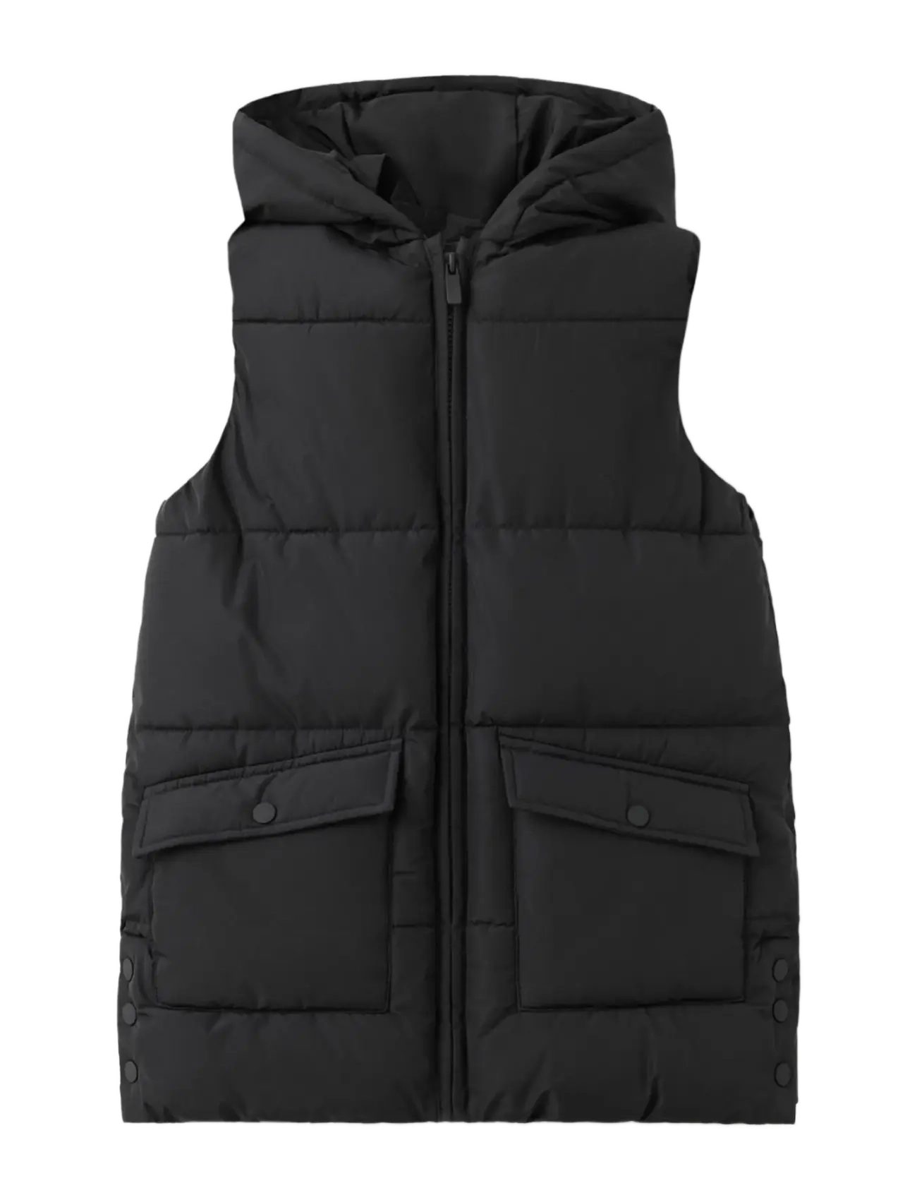 Mango Hooded Waistcoat With Pockets, 5-6, Black, Overtøj > Udendørs Veste, Børn