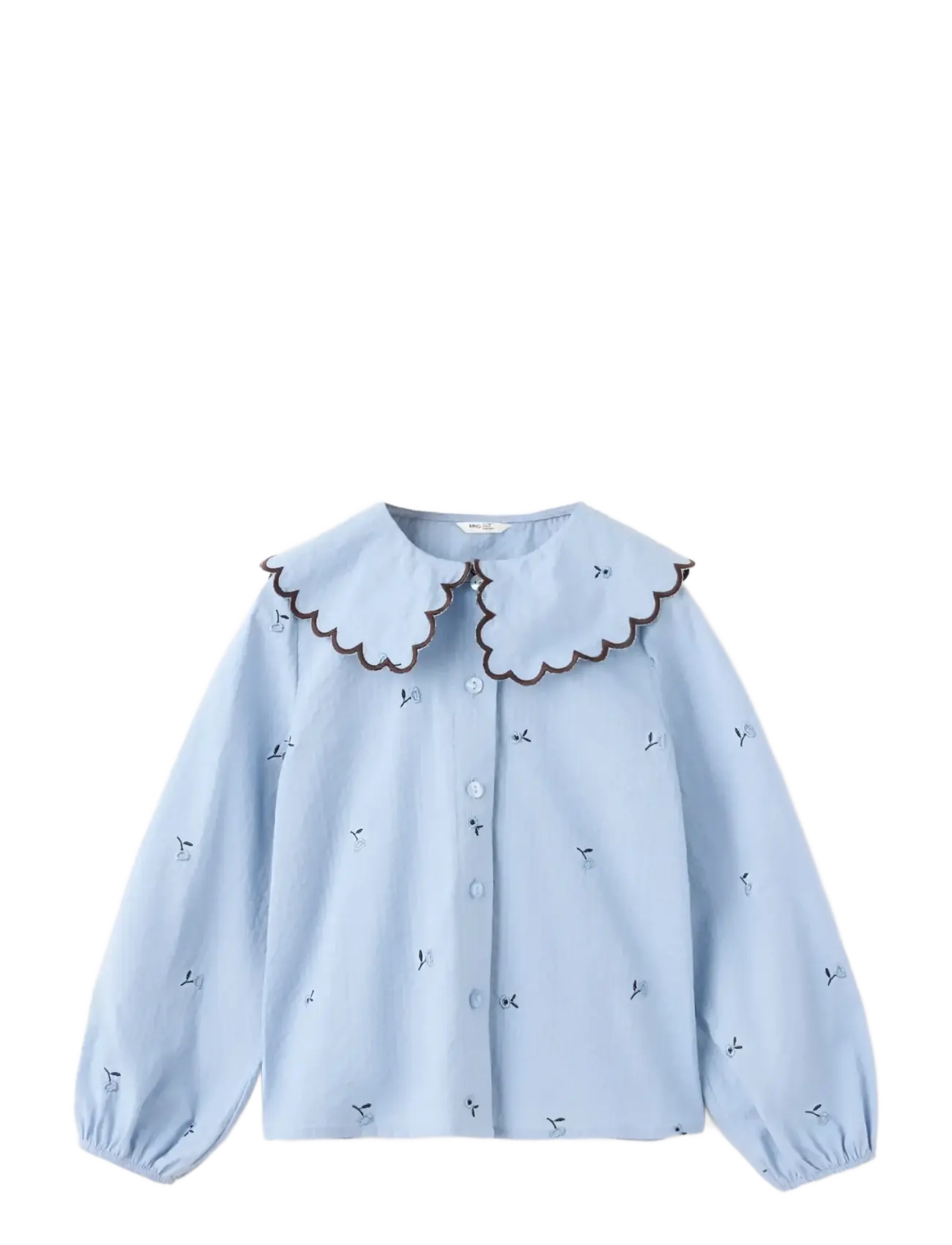 Mango Embroidered cotton blouse - Kläder - LT-PASTEL BLUE / blue