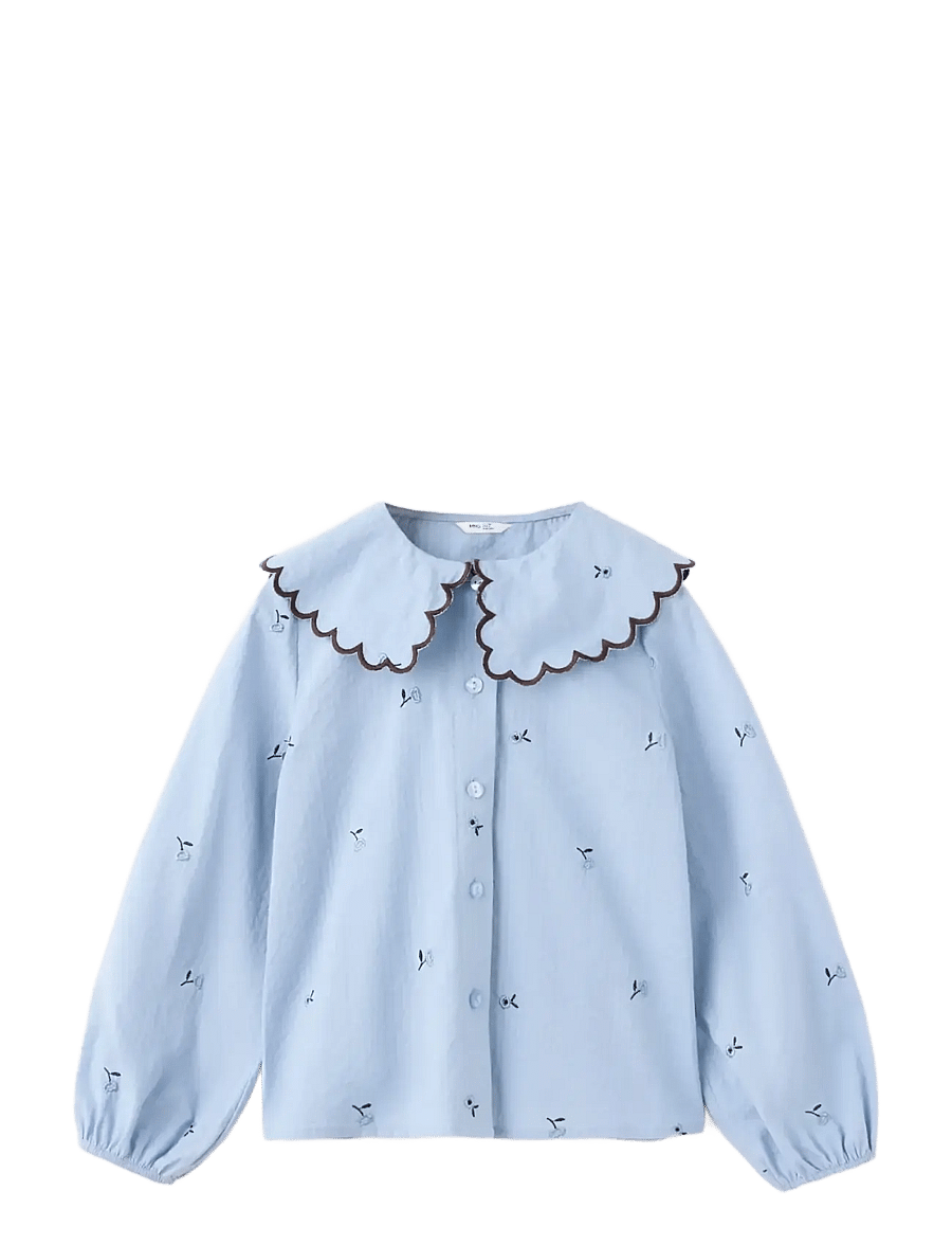 Mango - Embroidered cotton blouse - bluser & tunikaer - lt-pastel blue - 0