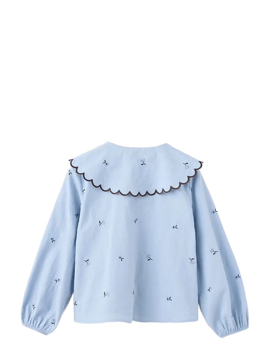 Mango - Embroidered cotton blouse - bluser & tunikaer - lt-pastel blue - 1