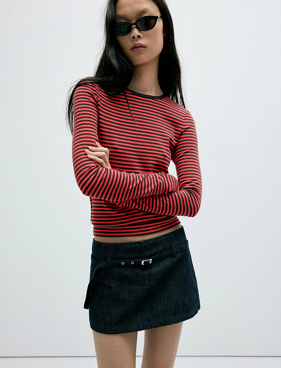 Mango - Long-sleeved striped t-shirt - långärmade toppar - red - 0