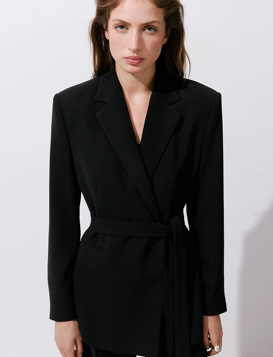Mango - Double-breasted belted suit blazer - blazere med bælte - black - 0