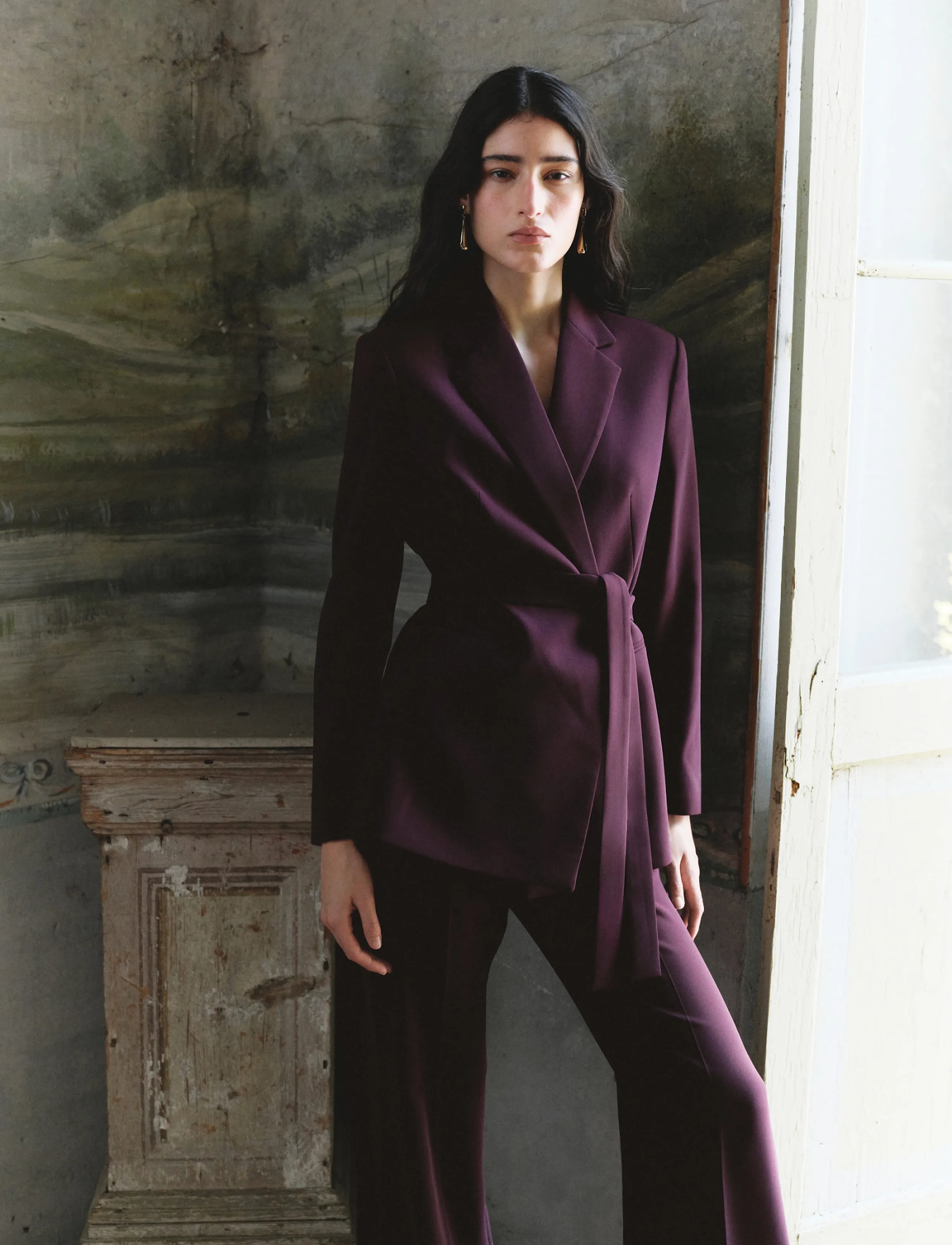 Mango Double-Breasted Belted Suit Blazer, L, Burgundy, Blazere > Blazere Med Bælte, Dame