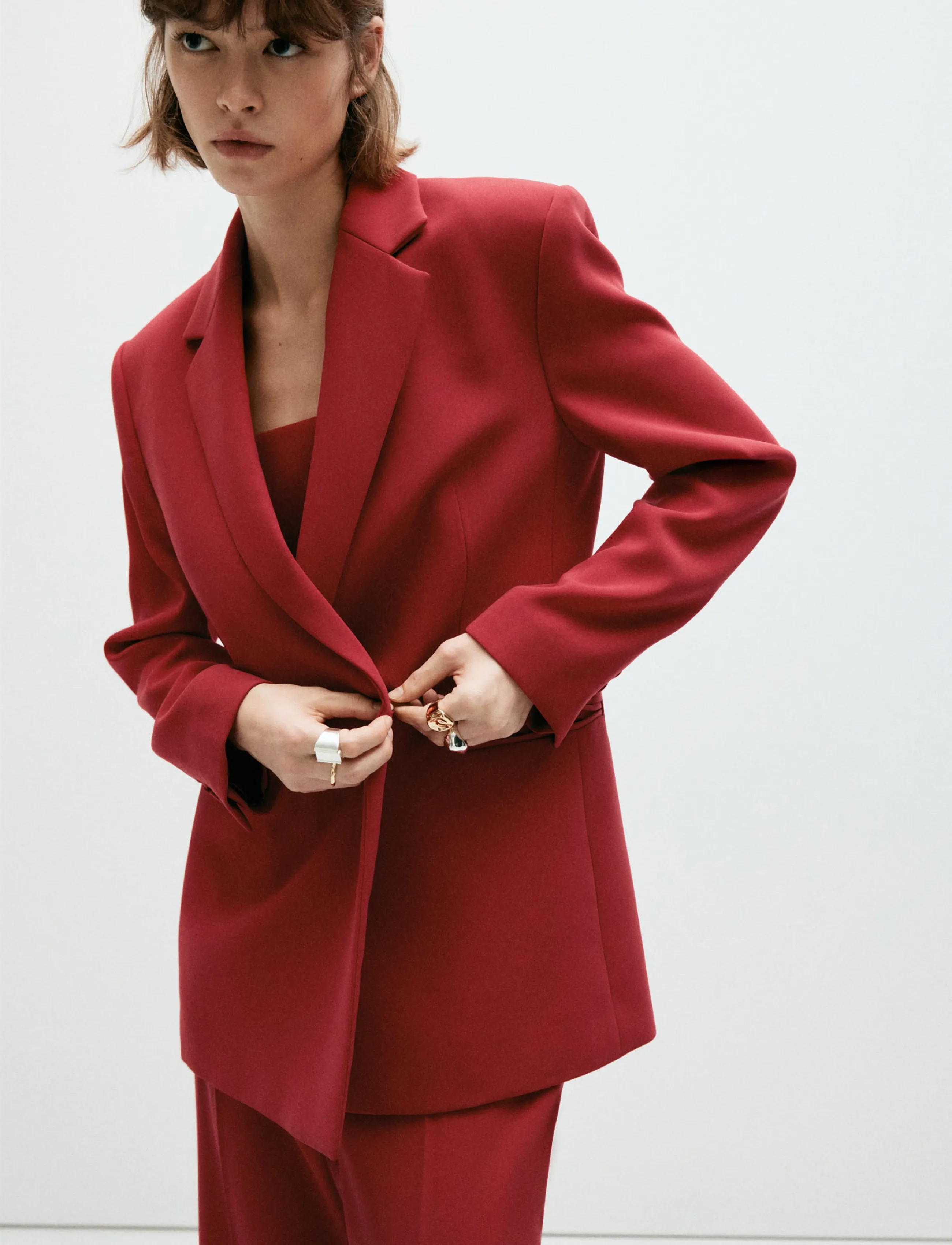 Mango Double-Breasted Belted Suit Blazer, M, Red, Blazere > Blazere Med Bælte, Dame
