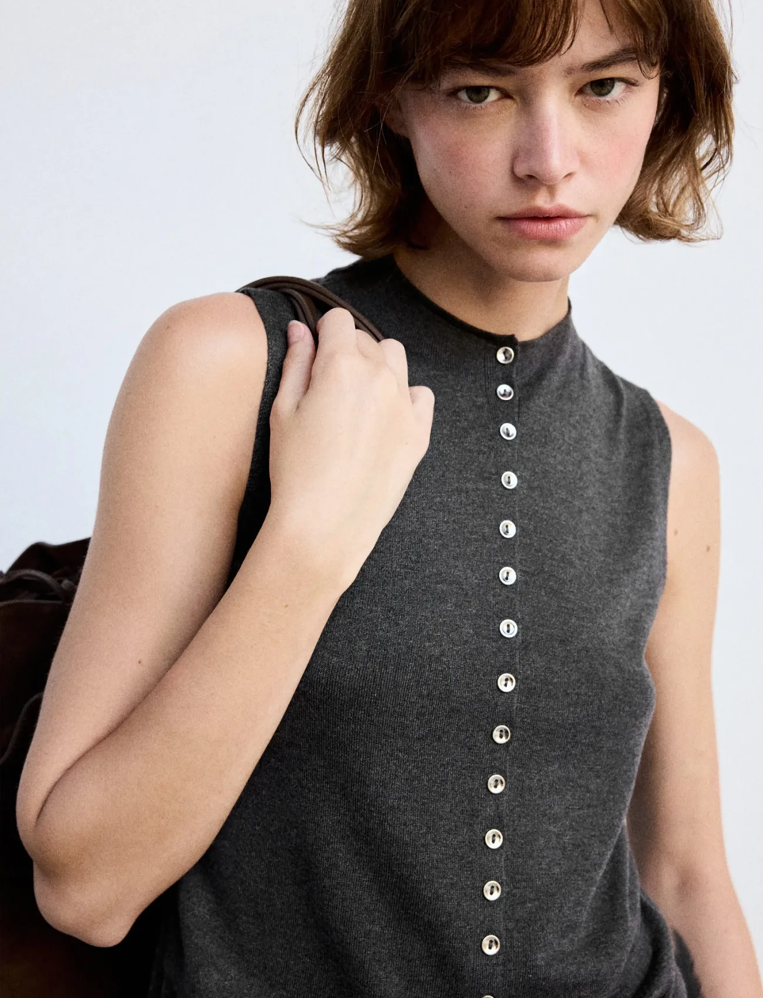 Mango - Fine-knit waistcoat with buttons - stickade västar - charcoal - 0