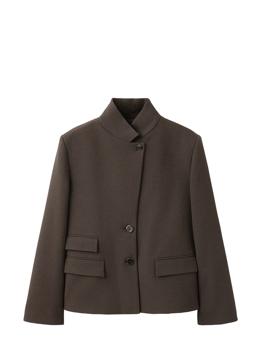 Mango - Houndstooth blazer with a high neck - enkeltradede blazere - brown - 1