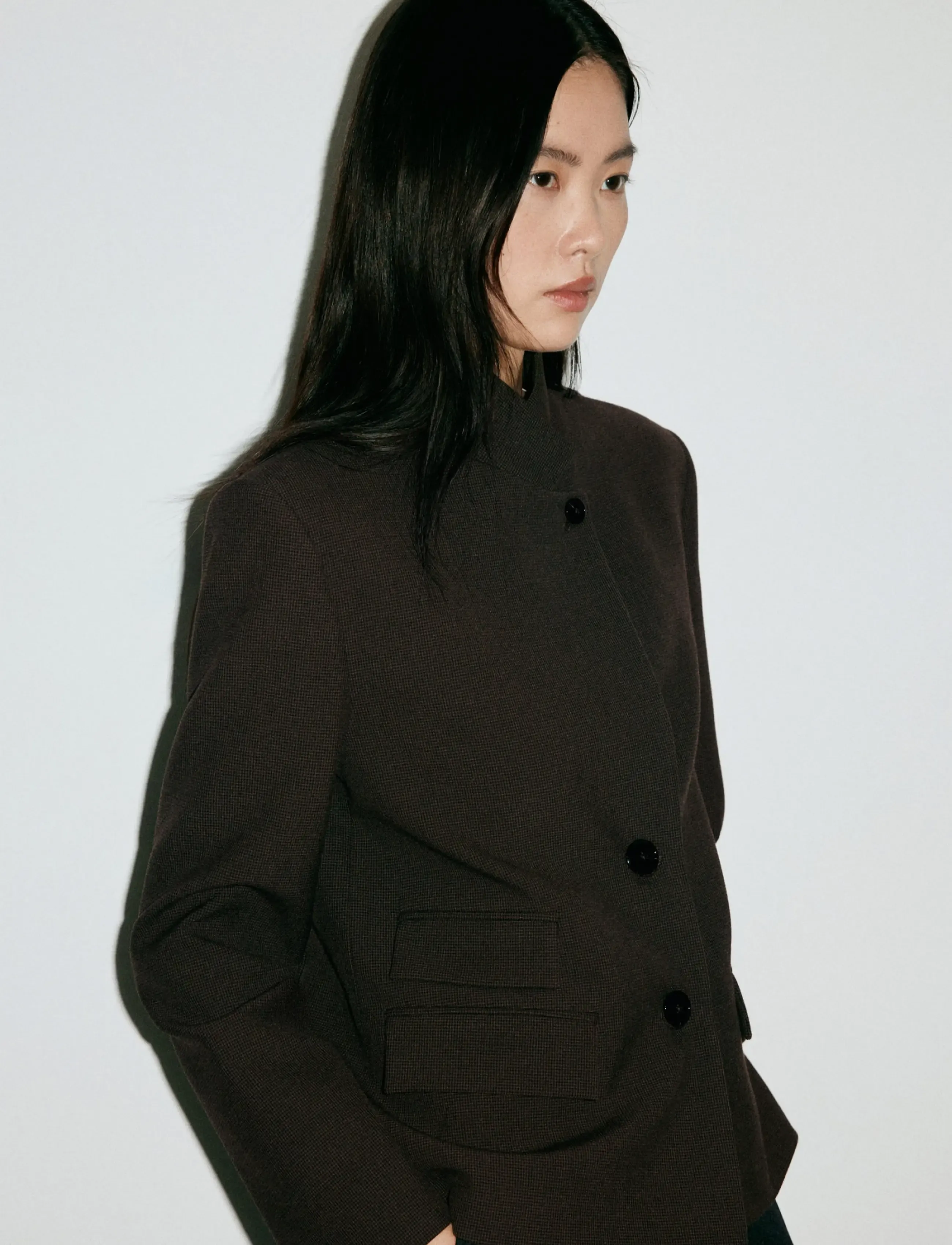 Mango Houndstooth Blazer With A High Neck, Kvinder, Højhalset Blazer, Brun, Str: XS